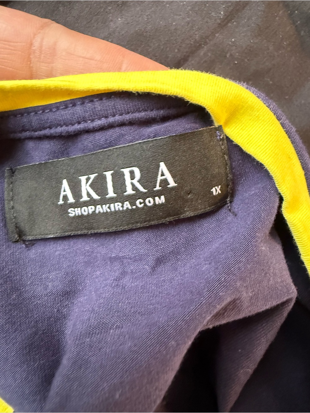AKIRA Navy Crop Tee with Yellow Trim - Picture 3 of 3